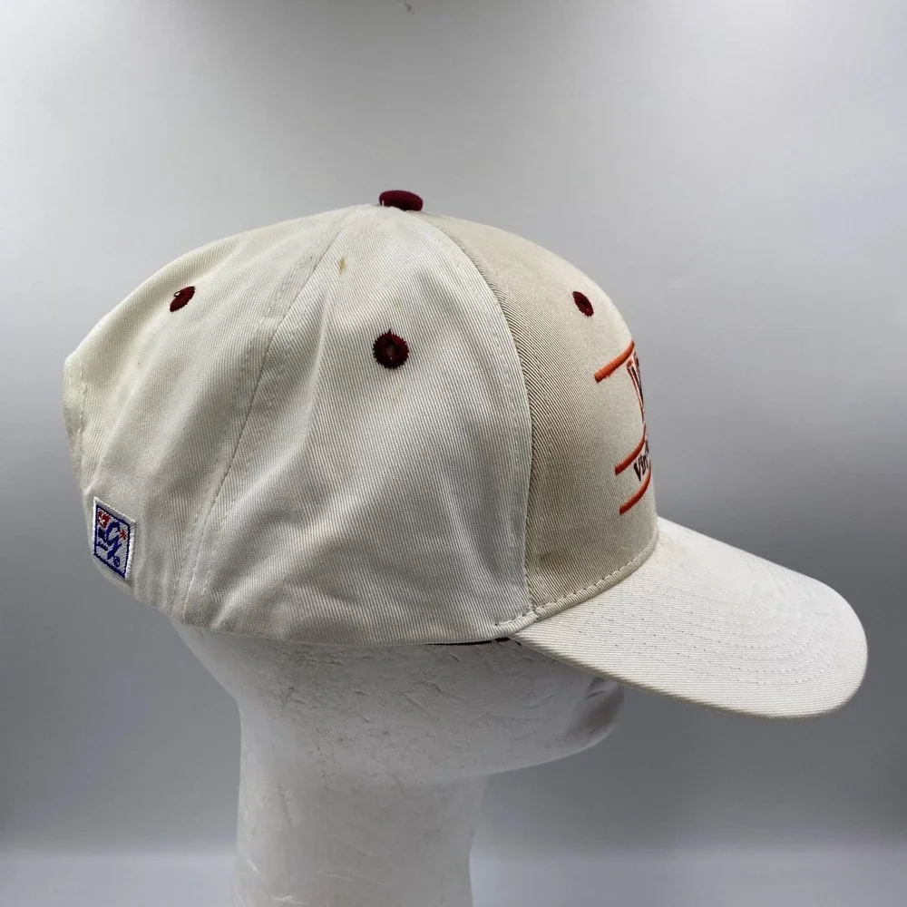 Vintage 90s The Game Virginia Tech Hokies Snapback Hat‎ Split Bar White Maroon